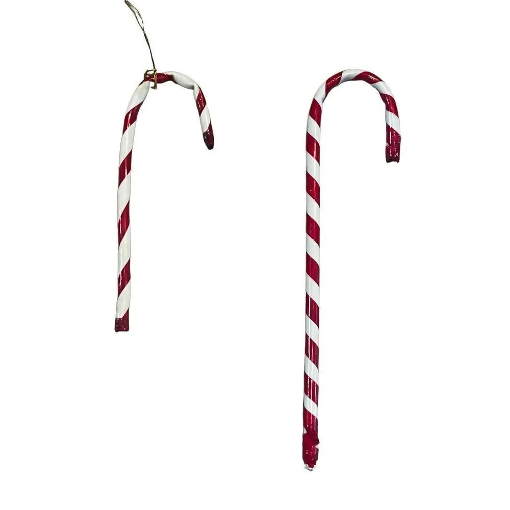 Set of 4 Holiday Christmas Candy Cane Hanging Ornaments Red‎ White Stripe